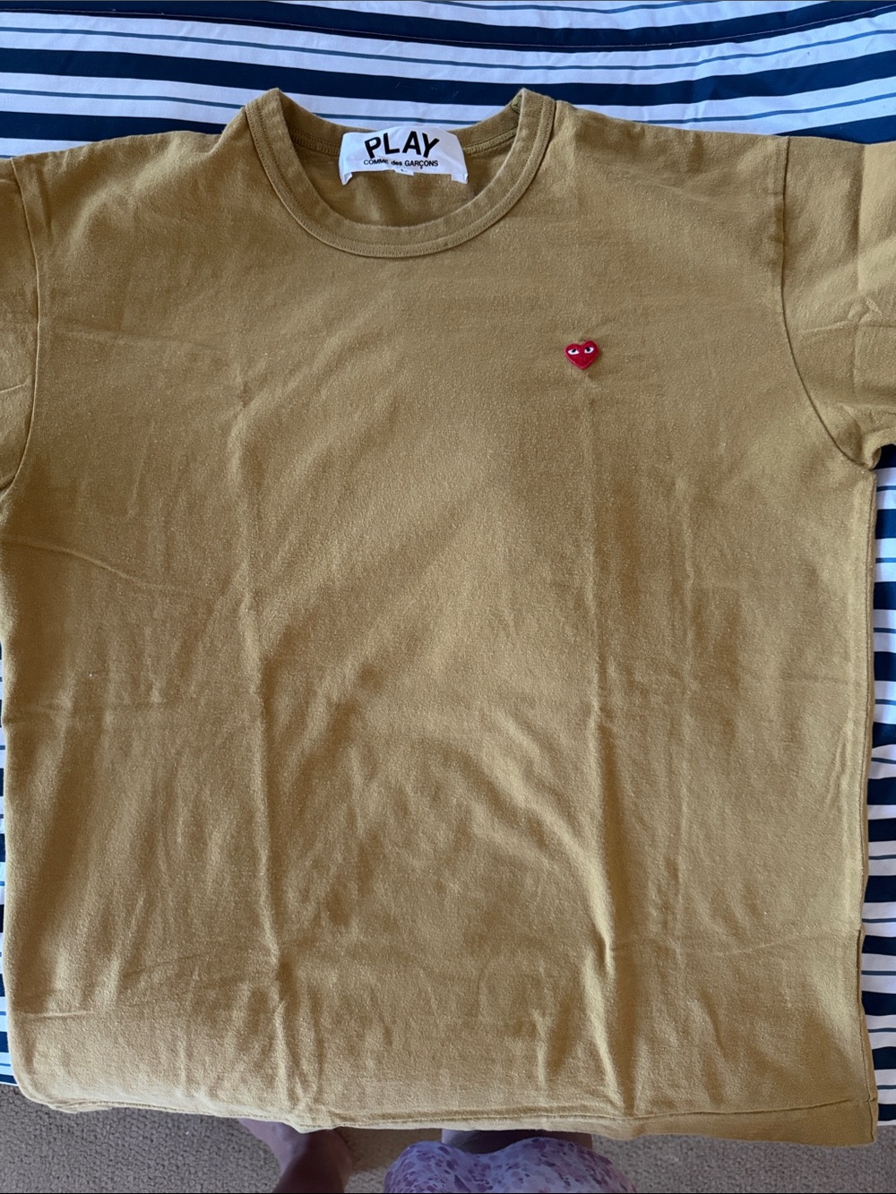 Comme des Garçons PLAY Kids Mustard Short Sleeve Tee with Red Heart Badge